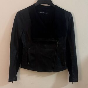 French Connection: Faux Leather Asymmetrical Zip Jacket - Black